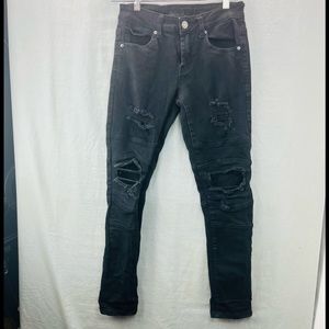 Rue 21 Premium 26W x 30L Skinny Supreme Flex Black Distressed Cotton/ Spandex